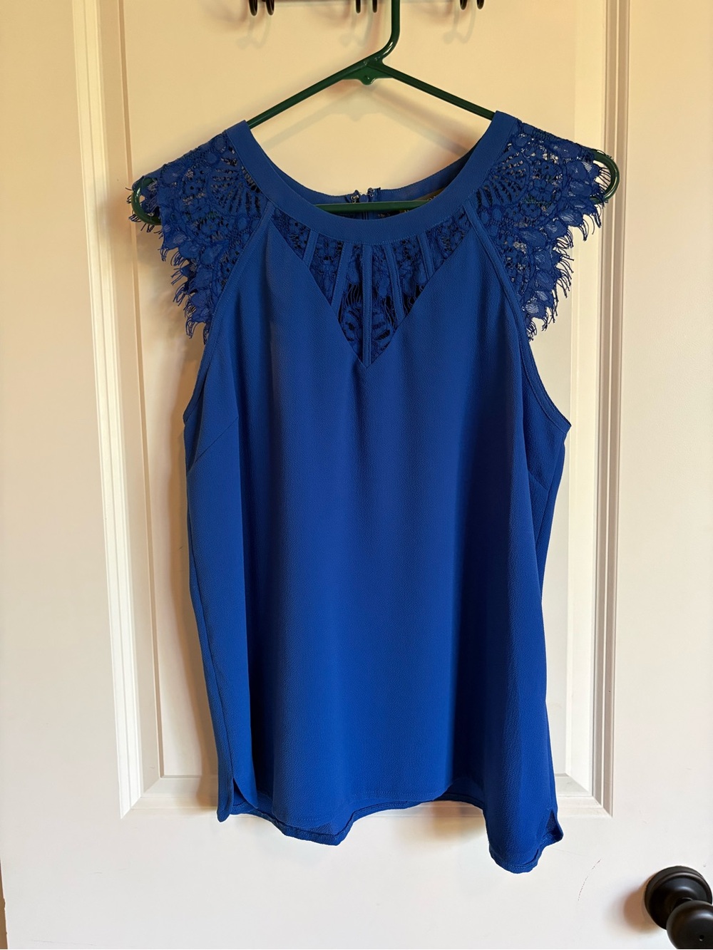 Sleeveless Crochet Yoke Blouse - Blue